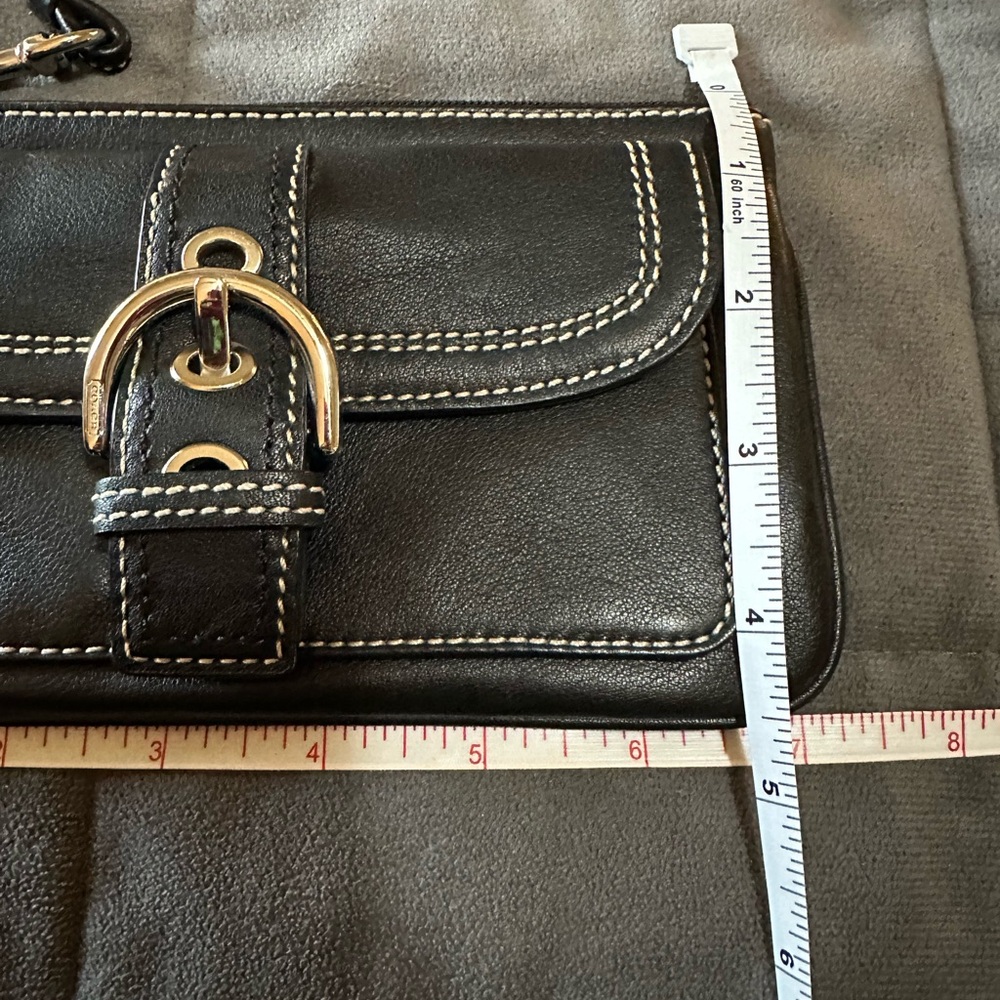 Coach Black Leather Wristlet with Silver Accents